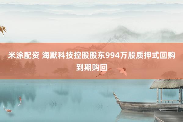 米涂配资 海默科技控股股东994万股质押式回购到期购回